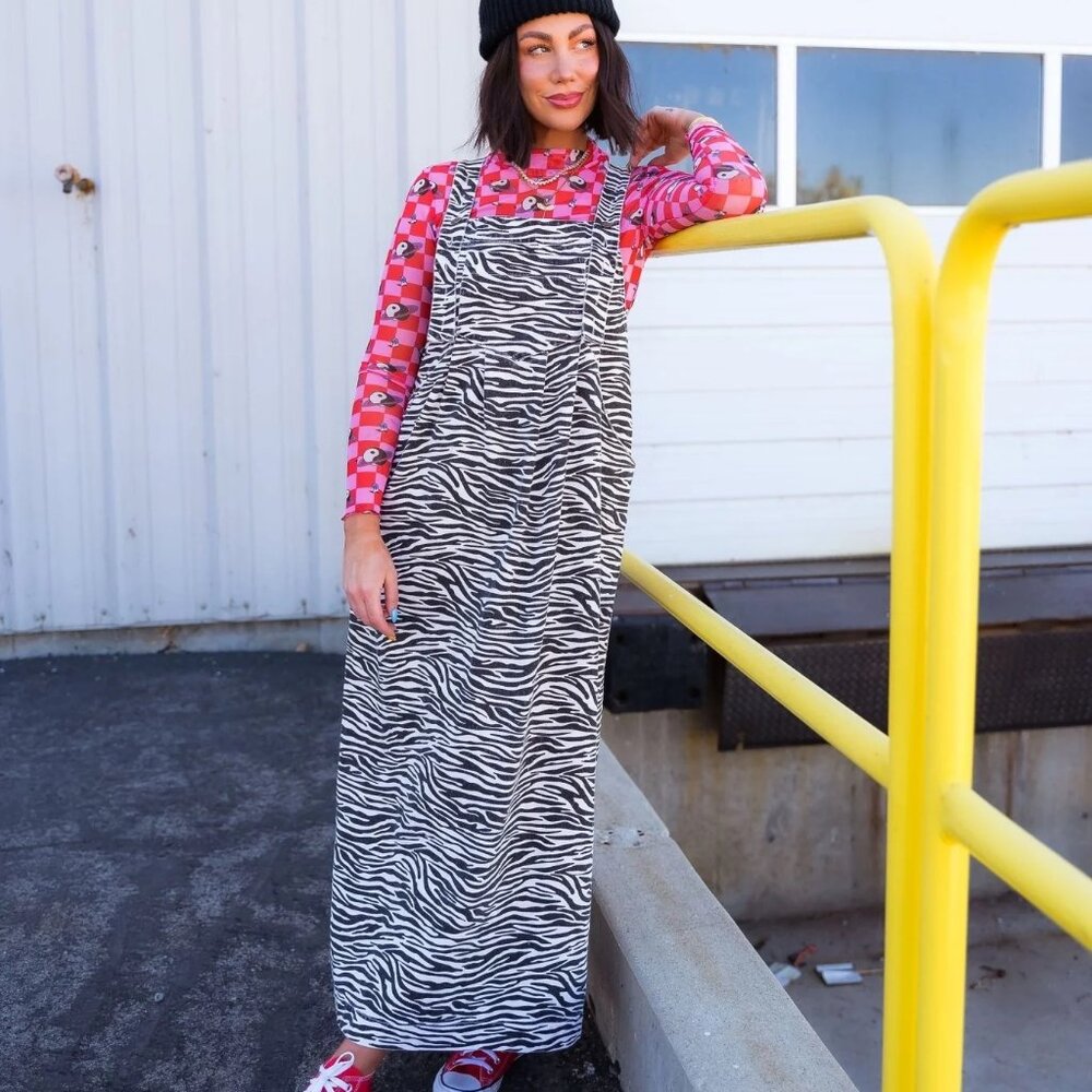 Dressed in LALA Zebra Print Overall Dress